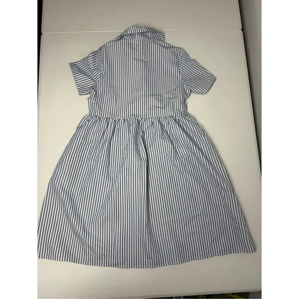 SHEIN Girls Stripped Dress Size 140 EU/ 8-10 US Gray White Belted